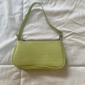 Muted lime green crocodile print shoulder bag